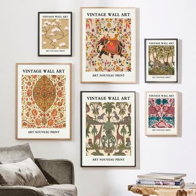 Tropical Jungle Elephant Giraffe Leaf Vintage Plagáty a obrazy Nástenné umenie Obraz na plátne Nástenné obrazy do obývačky Dekor bez rámu
