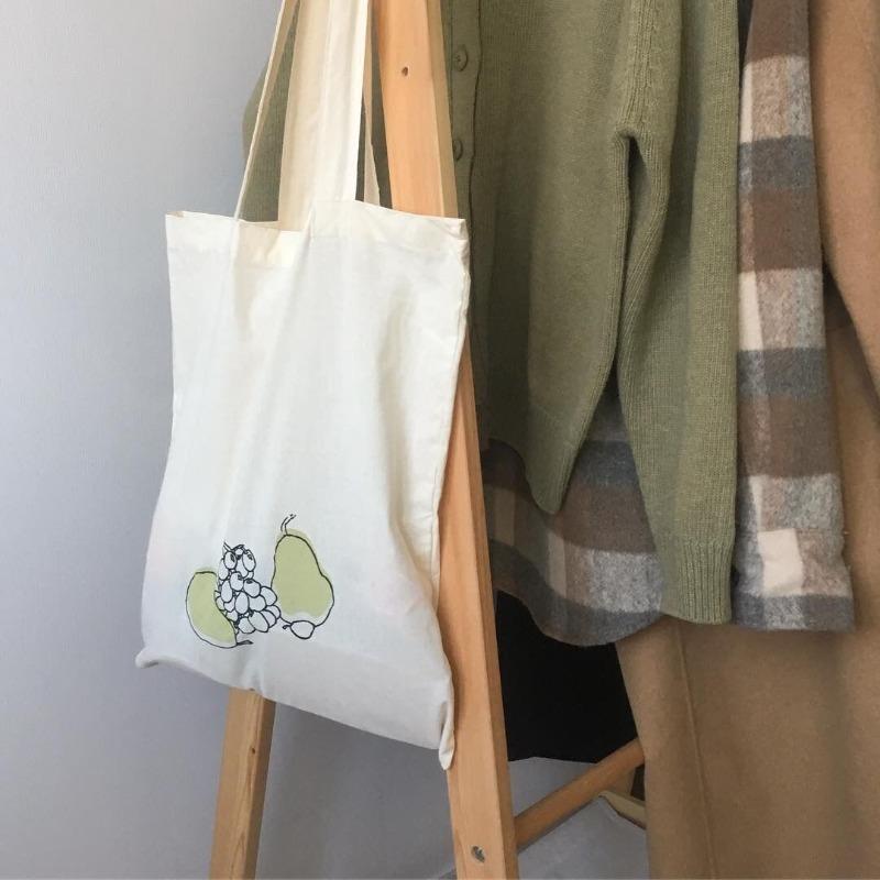 

ins niche design cute fruit fun pattern thin cotton grey bag cotton shoulder bag environmental protection bag