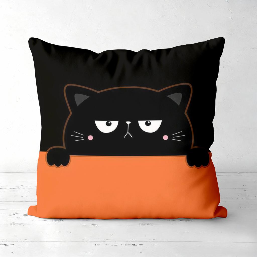Cute Black Cat Pattern Orange And Black Throw Pillows Polyester pillowcase, sofa decorative cushion cov Headboard Pillow