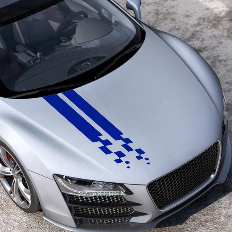 2PCS Universal Hood Sports Long Striped Plaid Car Stickers Auto Cover Scratches Vinyl Waterproof Decals Tuning Car Accessories