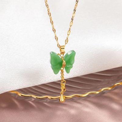 Green Zircon Butterfly Necklace Female Trend Design Natural Wind