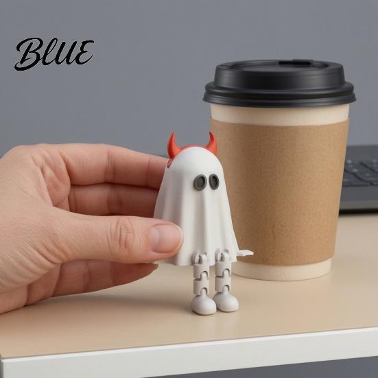 PLA Plastic Ornaments Halloween Desktop Decoration Movable Wizard Pumpkin Devil Ghost Figurine 3D Printed Figurines for Bookshelf Table And Window,