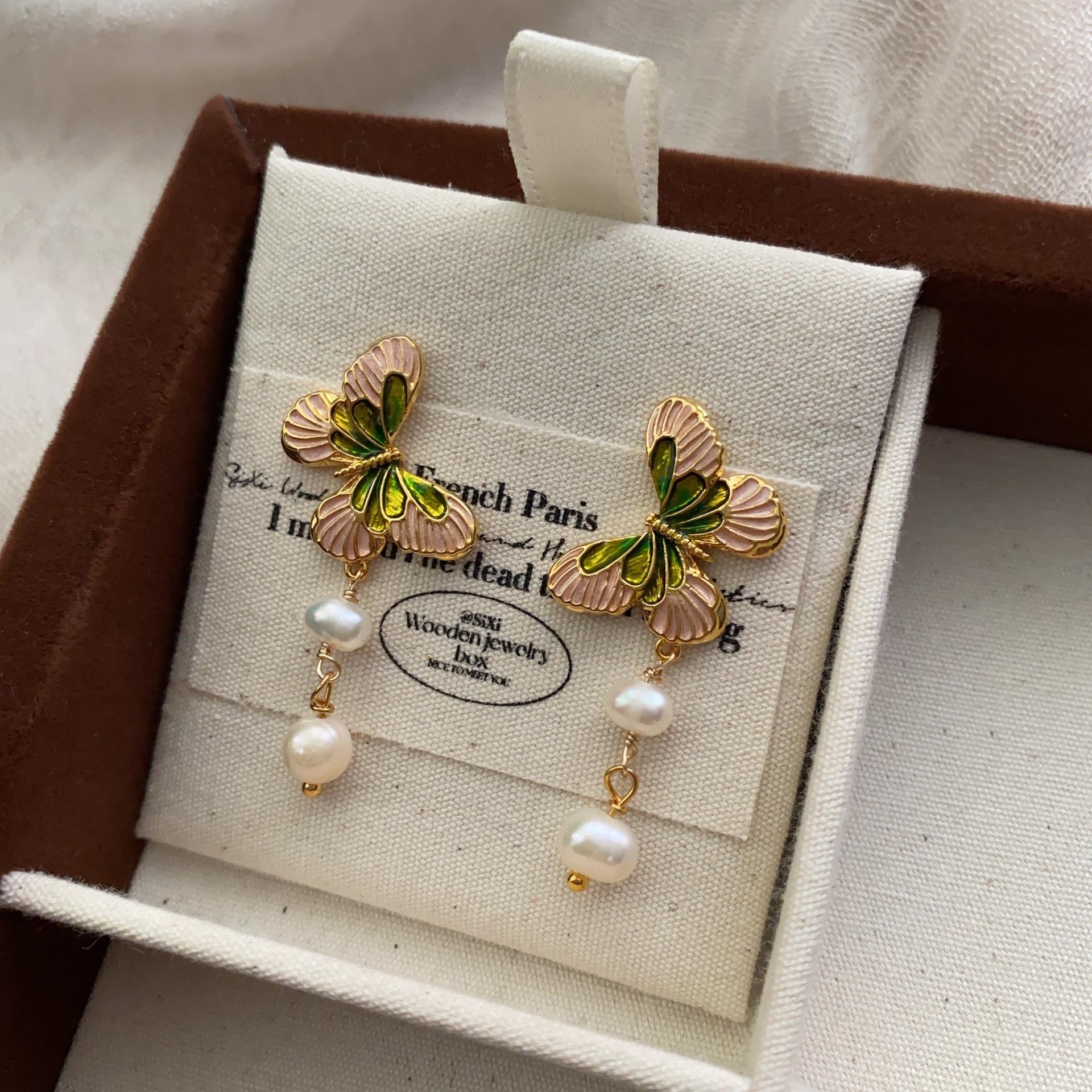 French Retro Butterfly Fringed Earrings Earrings Natural Romantic Fresh Enamel Gentle Earrings Niche Elegant Earrings