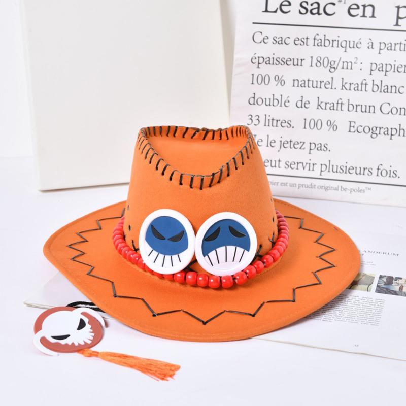 Anime One Piece Ace Jazz Hut Cosplay Hüte Luffy Ace Orange Cowboyhut Für Kinder Erwachsene Halloween Karneval Cosplay Zubehör