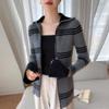 Color Block Slim Fit Cashmere Cardigan - Women's High Collar Zipper Sweater.