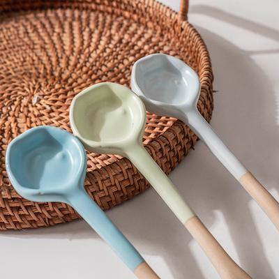 Ceramic Heat-resistant Coffee Spoon Long Handle Retro Japanese-style Clay Seasoning Stirring Spoon Coarse Pottery Handmade Ins Small Wind