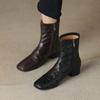 Moda 2024 Mujer Cuero Dividido Otoño Retro Botines al Tobillo Moda Tacones Bajos Plisados Tacones Gruesos Poco Profundos Señoras Primavera Botas Cortas