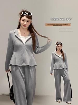 Comfortable Sporty Wide-Leg Hooded Two-Piece Set - Plus Size Slimming Spring Style for Women