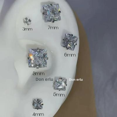 Zirkon Kristal Kare Zarif Küpeler Titanyum Çelik Vidalı Arka ile