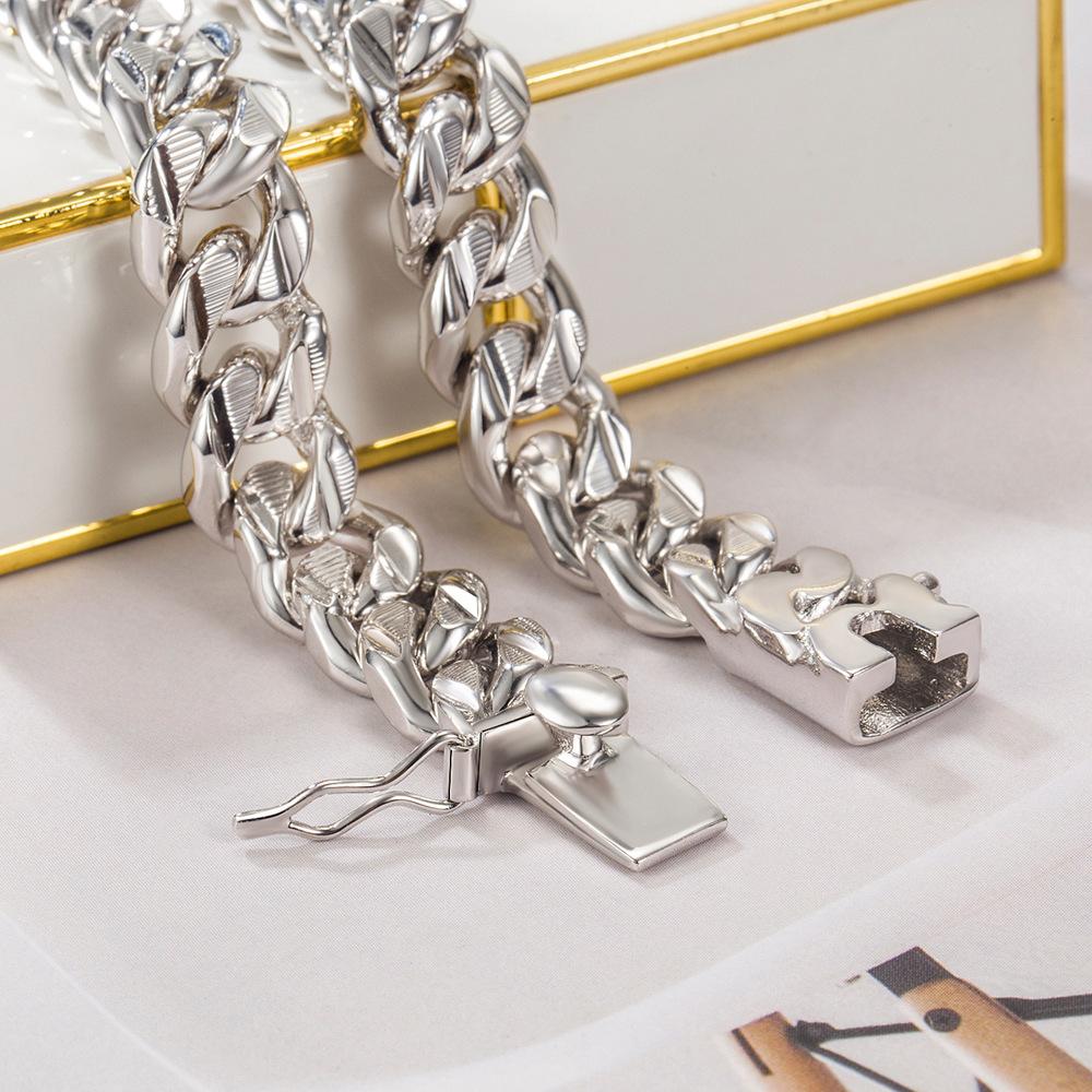 Men'S 10Mm Pure Handmade Bracelet Electroplated Thick Rhodium Gold Car Flower Cuban Chain Jewelry