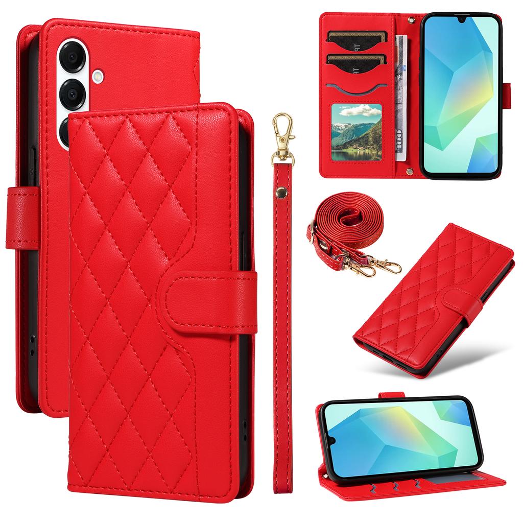 For Samsung Galaxy A16 5G/Galaxy A16 4G/Galaxy A17 5G/Galaxy A26 5G Wallet Case Rhombus Leather Phone Cover with Strap