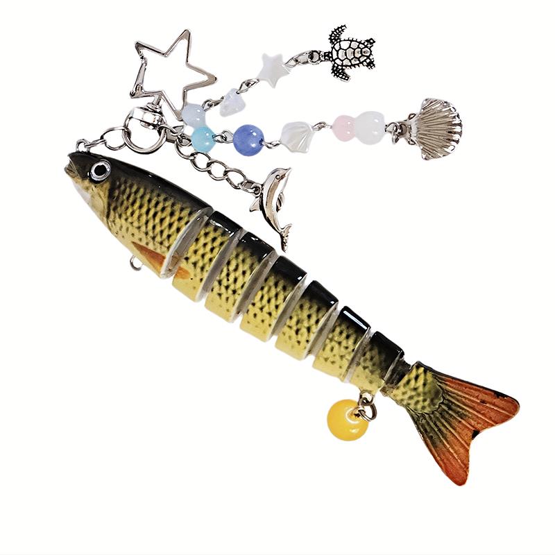 1PC Beaded Pendant Ocean Style Fish Shape Seaside Vacation Keychain Funny Artificial Fishing Lures Novelty Gift Multicolor