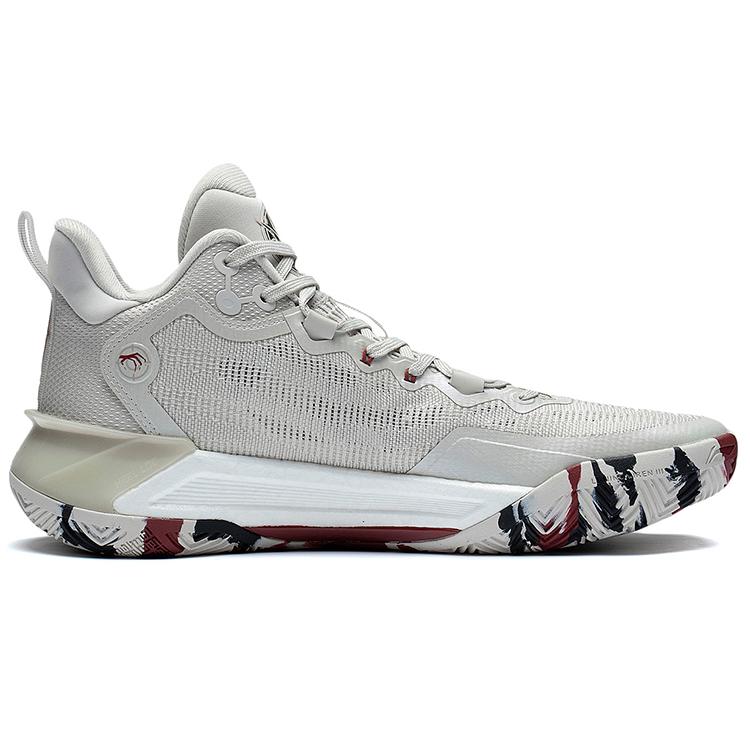 Li Ning Liren 3 BOOM Technology Slip Resistant Support Rebound Mid Top BOOM Technology Basketball Shoes Men's Gray Red ABAS089-5