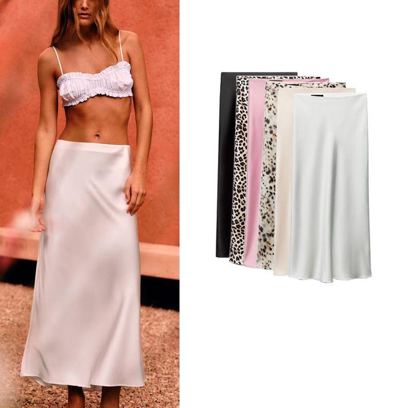 Spring New Arrival Fashion Style A- Line High Waist Mid-Length Skirt Silk Satin Texture Midi Skirt Skirt 8338537