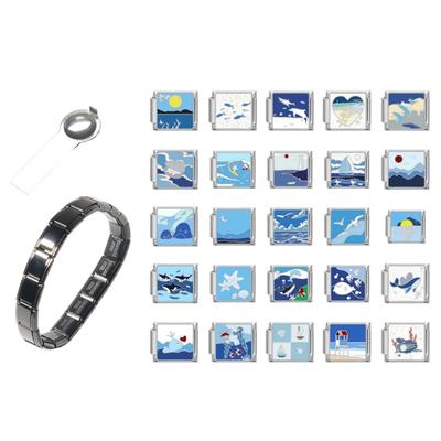 Bracciale a maglie con charm italiani Parte per la creazione di gioielli Modulo Accessori Bracciale con texture in acciaio inossidabile Materiali per la creazione di bracciali