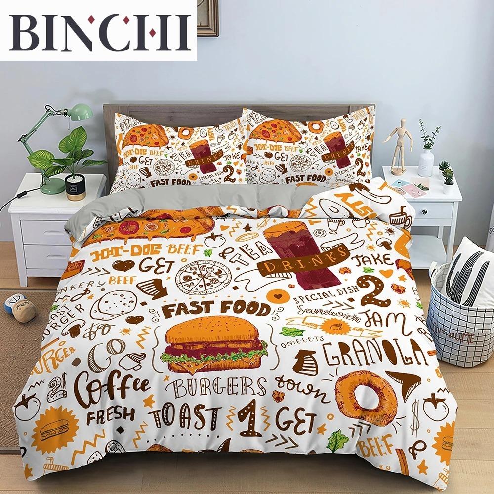 Pink Donut Pattern Duvet Cover Set Coffee Bread Design Polyester Comforter For Kids Adult Teen Bedding Queen King Size