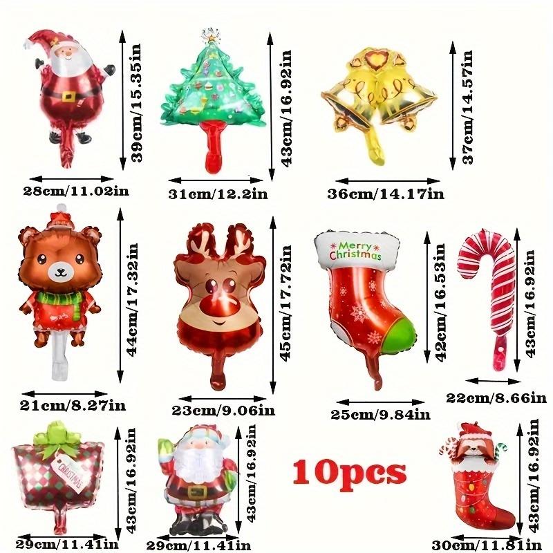 10pcs Mini Cartoon Christmas Balloons, Santa Claus Snowman Sticks, Balloons, Christmas Tree Decorations Other