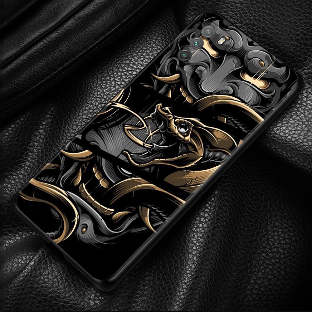 Samurai Oni Mask Case For Xiaomi Poco X3 NFC M3 M4 Pro 4G 5G F3 GT for Mi Civi 11T 10T 10 Pro 5G 11 Note 10 Lite 5G Shell