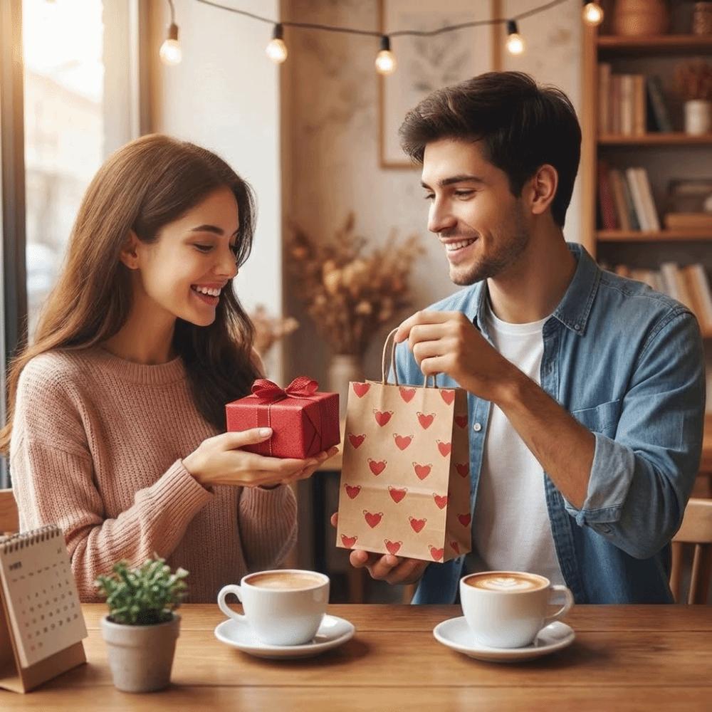 10Pcs Kraft Paper Gift Bags Large Capacity with Handles Love Print Handbag Storage Bag Valentine Day Festival Supplies