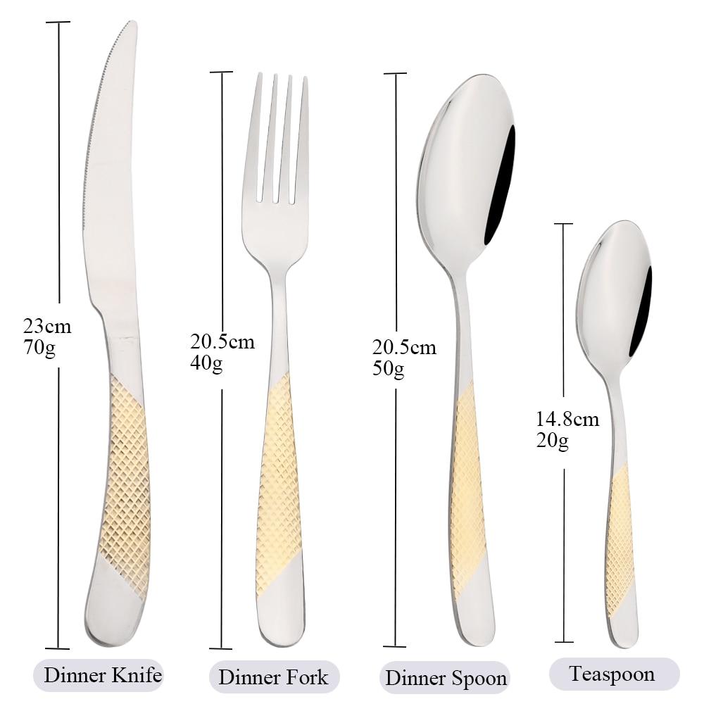 Set de veselă din oțel inoxidabil, 24 de bucăți, auriu, cuțit, furculiță, argintărie, set de tacâmuri colorate de bucătărie