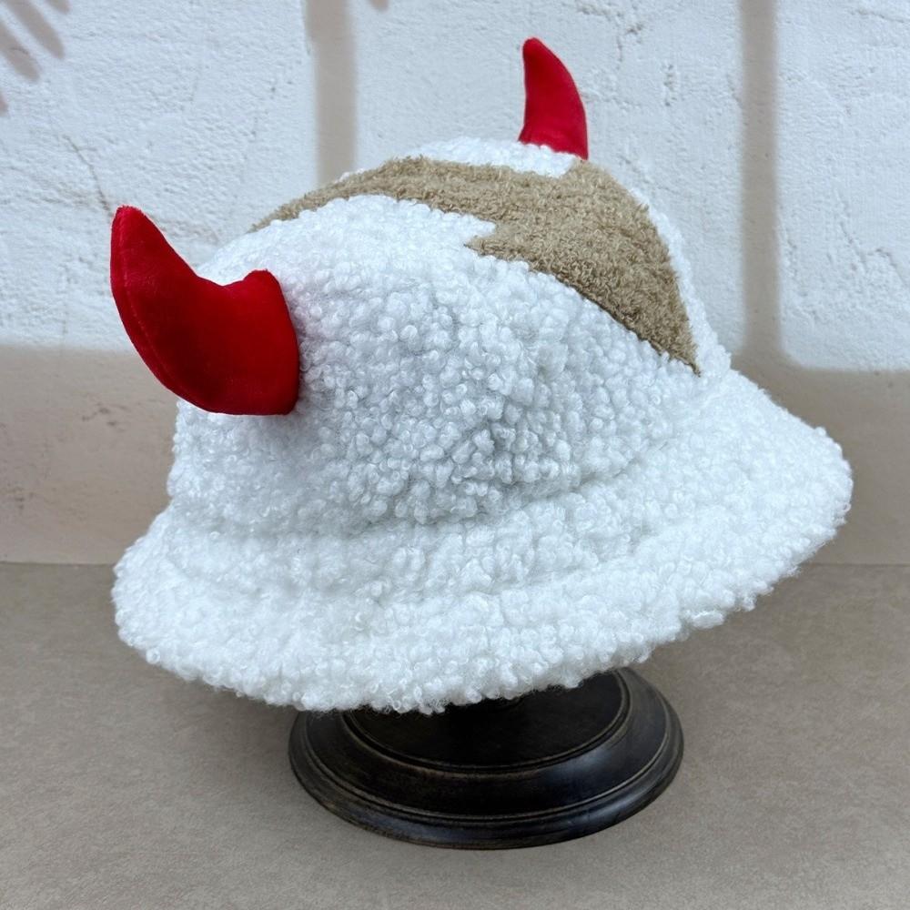 Thickened Plush Bucket Hat Windproof Winter Warm Hat Fashion Cow Horned Hat  Winter