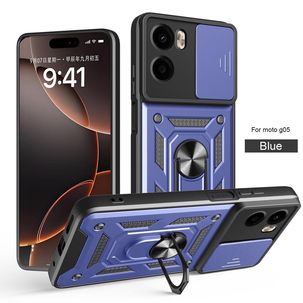 Für Motorola G05 Hülle Moto E15 Handyhülle MOTO G05 E15 Abdeckung Magnetischer Ringhalter Rüstung Schieb-Kamera-Schutz Rückseite