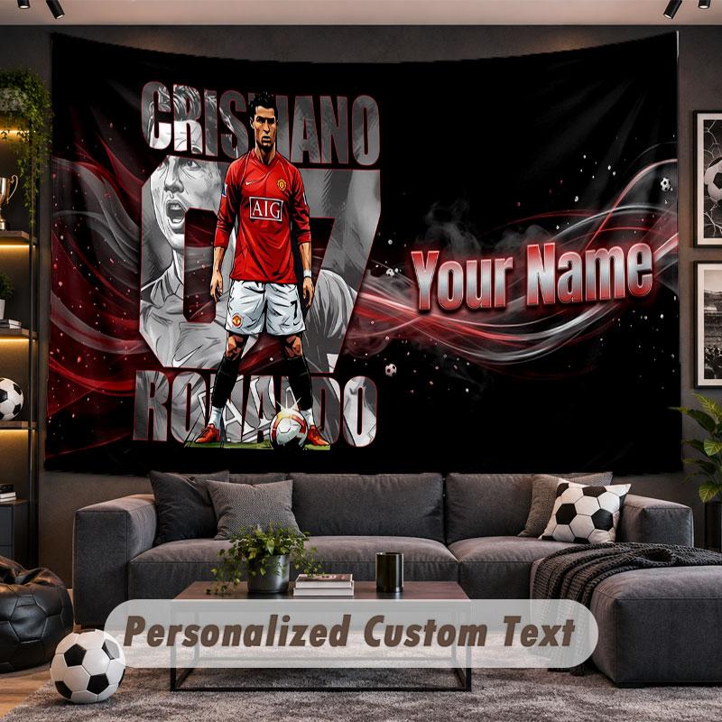 Wall Hanging Tapestry Custom NameCristiano Ronaldo Pattern Personalized Printed Fabric Wall Decor