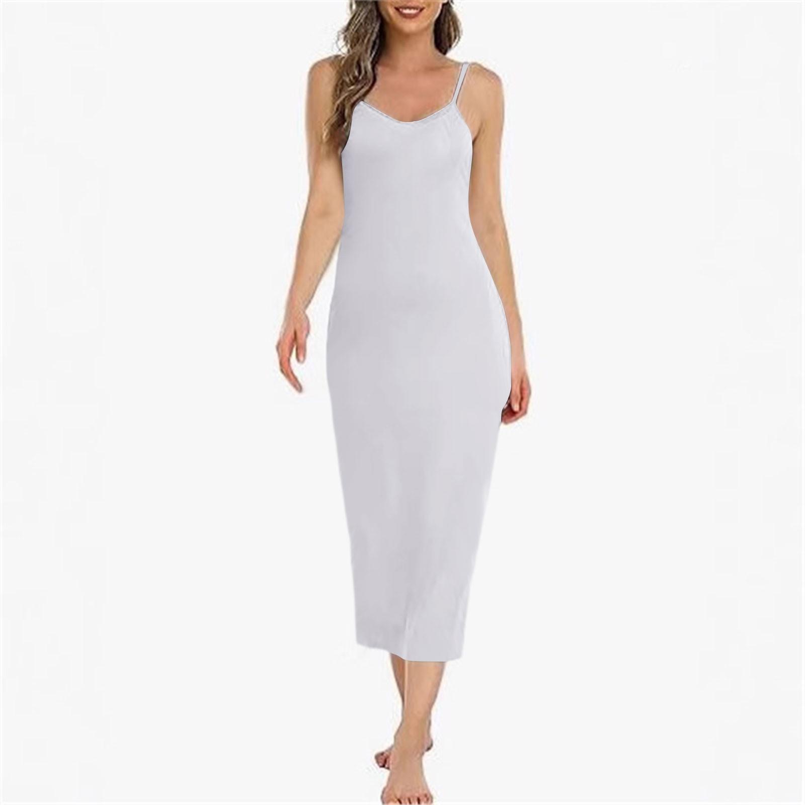 

Женское длинное платье-комбинация, базовое регулируемое платье-комбинация на тонких бретельках, мягкая ночная рубашка с V-образным вырезом, нижнее платье XL белый