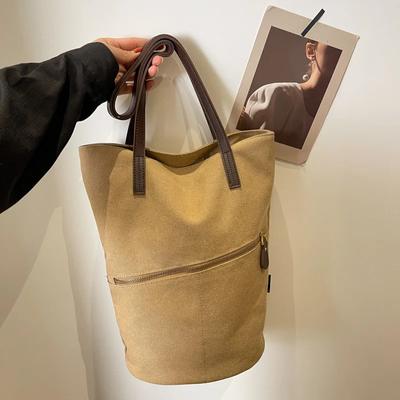 Cross-border Canvas Bag Women's New Solid Color Leisure Bucket Bag College Student Class Commuting Tote Bag
