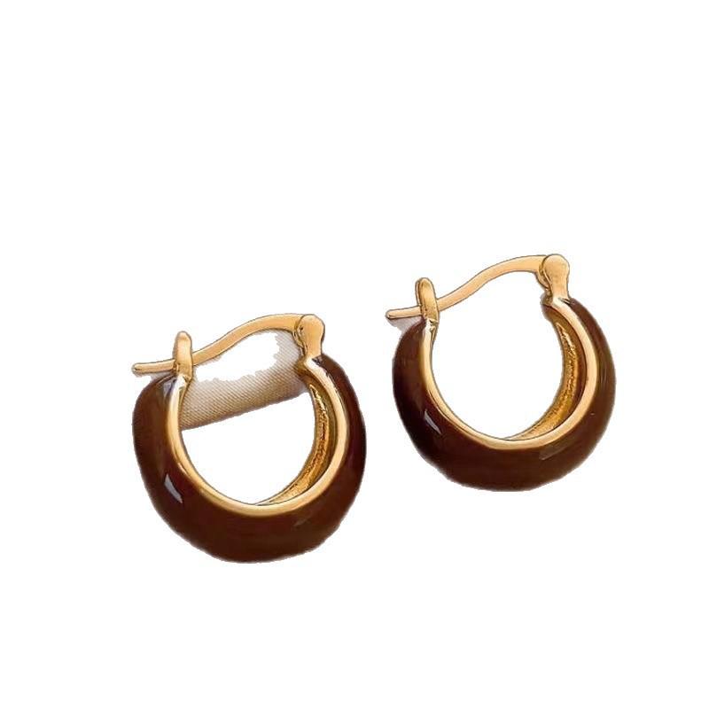 18K Gold-Plated Maillard Style Retro Stud Earrings - Light Luxury, Versatile High-End Design for Women