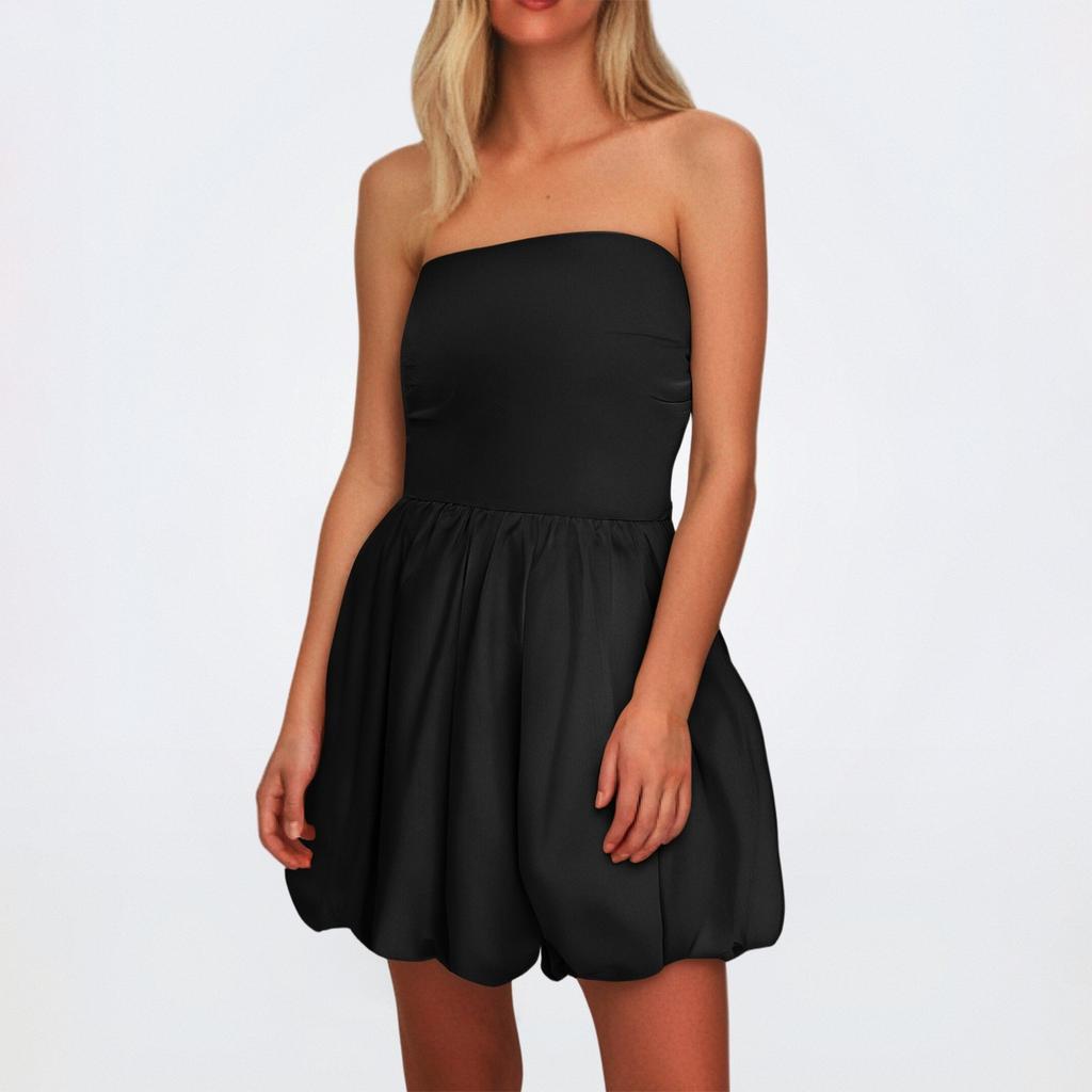 Ladies' Sun Dress Summer Casual Color A-line Strapless Top Dress