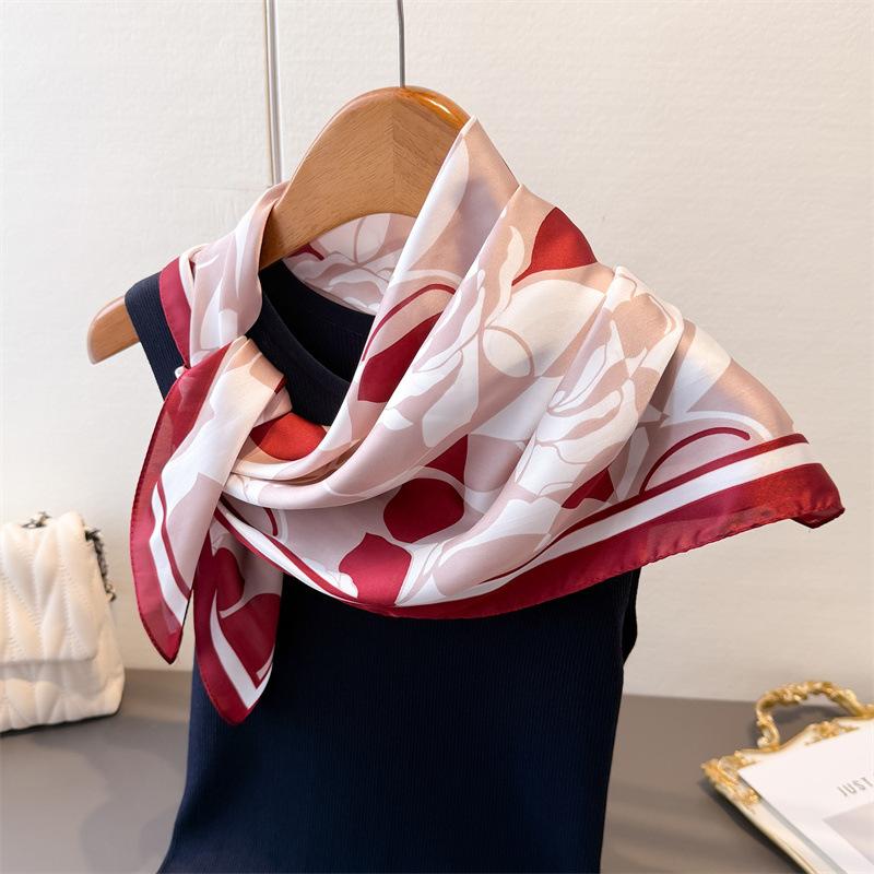 Rose Printing Imitation Silk Scarf Square Scarf High-End Shawl Versatile Neck Small Square Scarf Headscarf Female