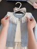 2025 Autumn Girls' Little Princess Korean Outfit: White Midi Skirt Two-Piece Set