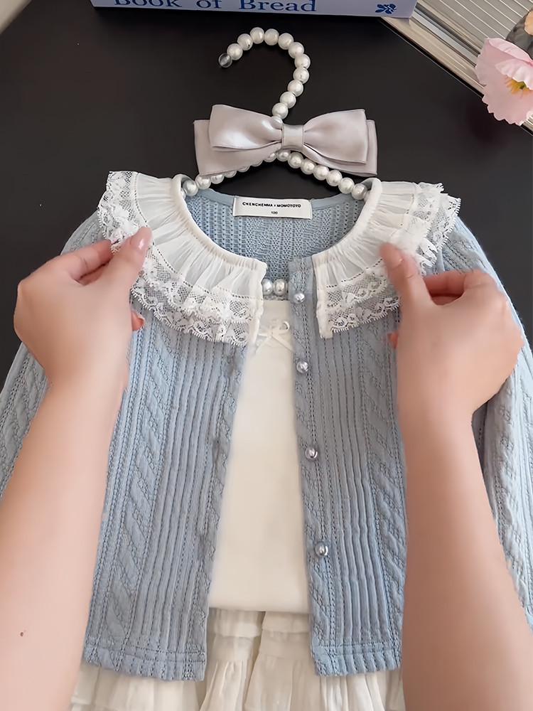 2025 Autumn Girls' Little Princess Korean Outfit: White Midi Skirt Two-Piece Set