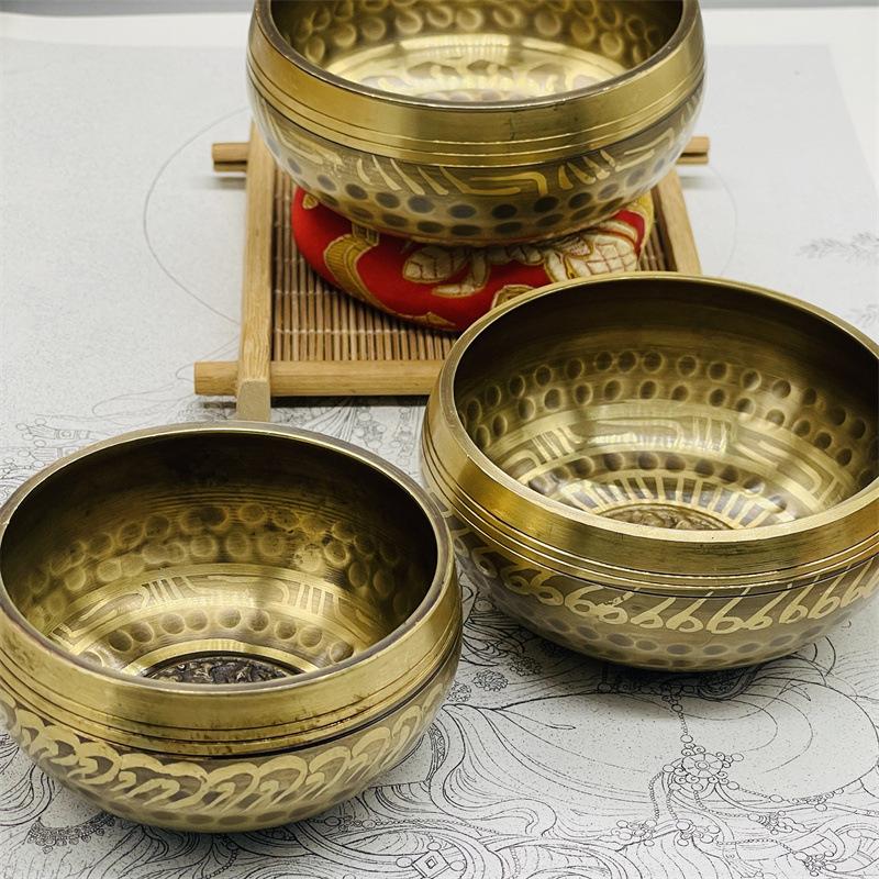 Tibetan Brass Singing Bowl, Yoga Meditation Bowl for Sound Healing Stress Relief, Buddha Mindfulness Bowl Handmade Instrument