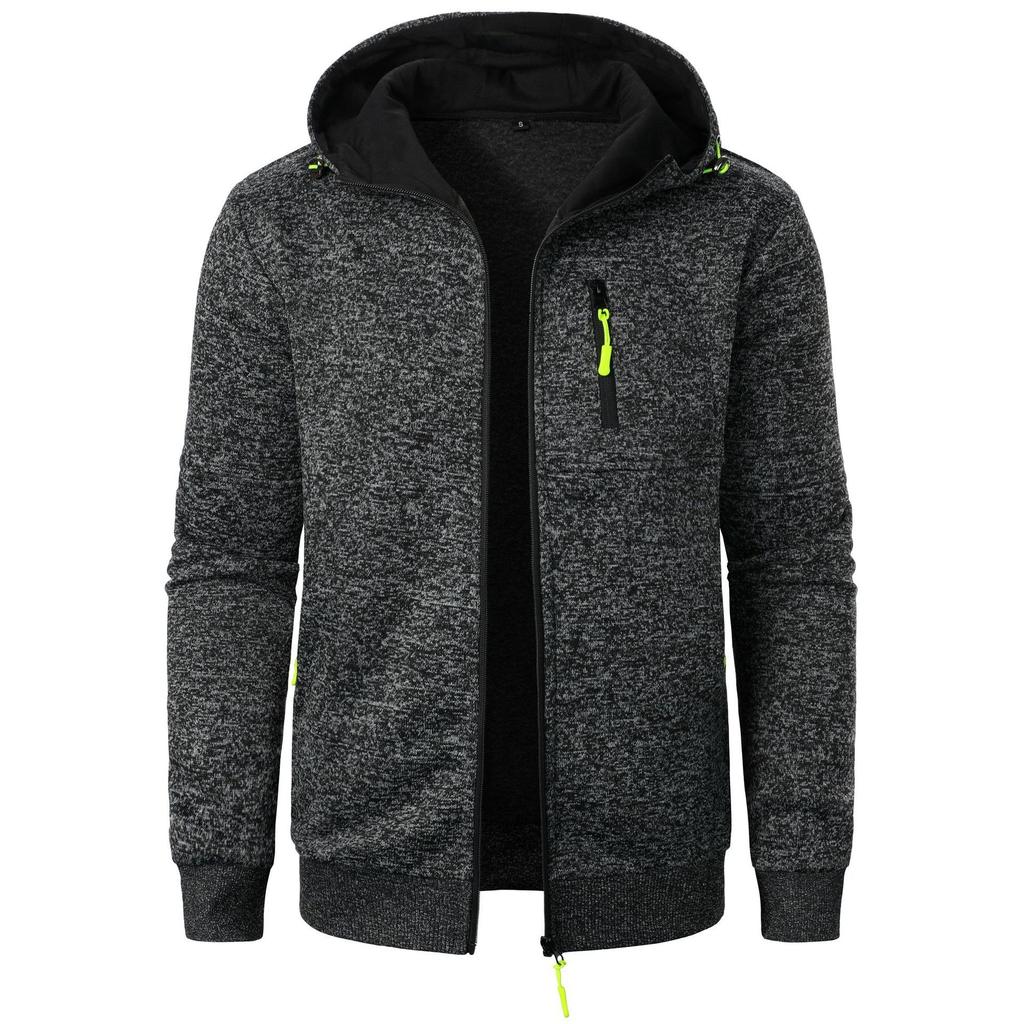 Men's Sports Fitness Casual Hooded Sweatshirt Youth Solid Design Knit Jacket