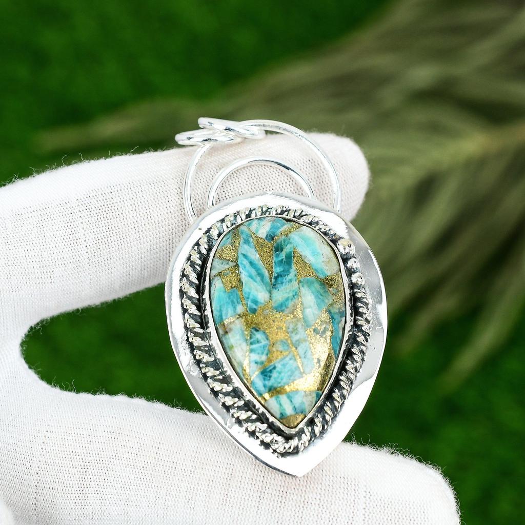 Friendship Day Sale Sterling Silver Natural Copper Amazonite New Pendant Jewelry