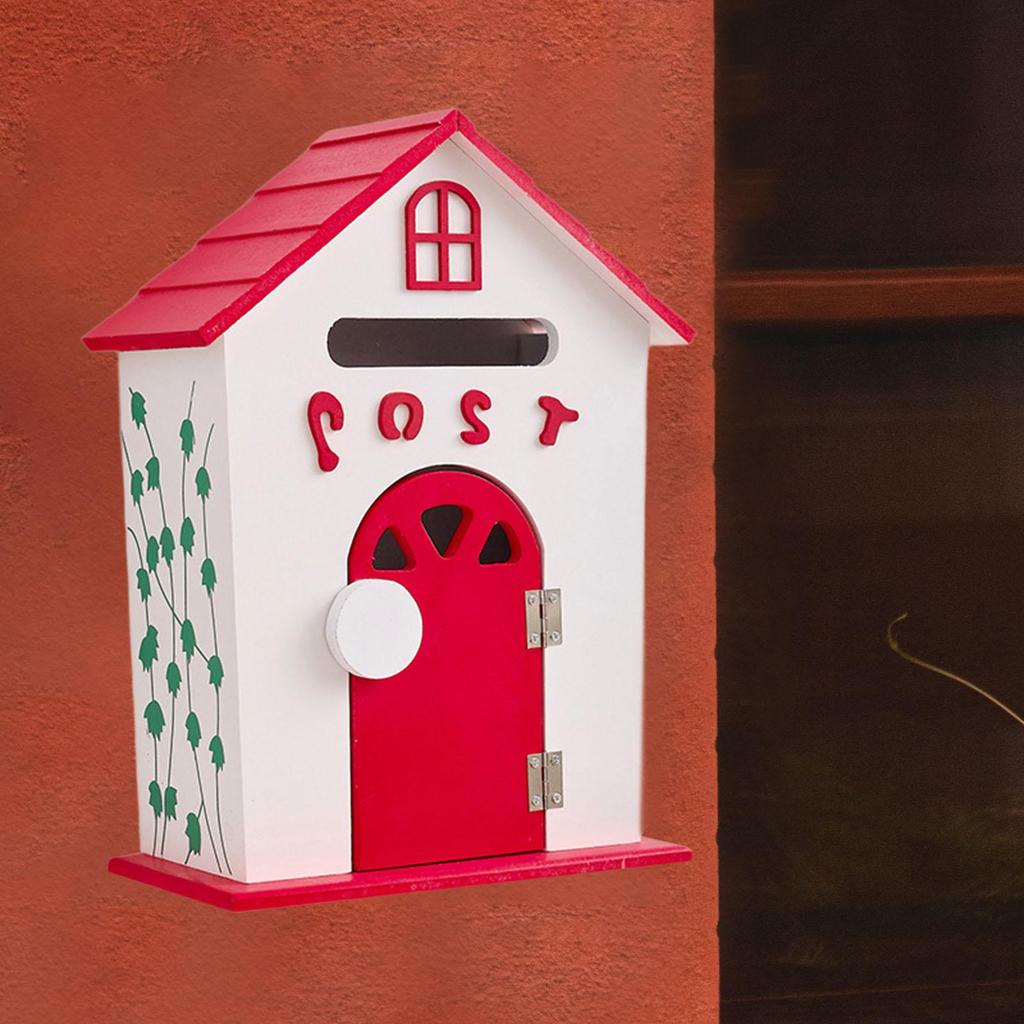 Mailbox with Key Lock Wood Communication Mail Box Wall Mount Mailbox Opinion Box for Home Office School Entrance Front Door