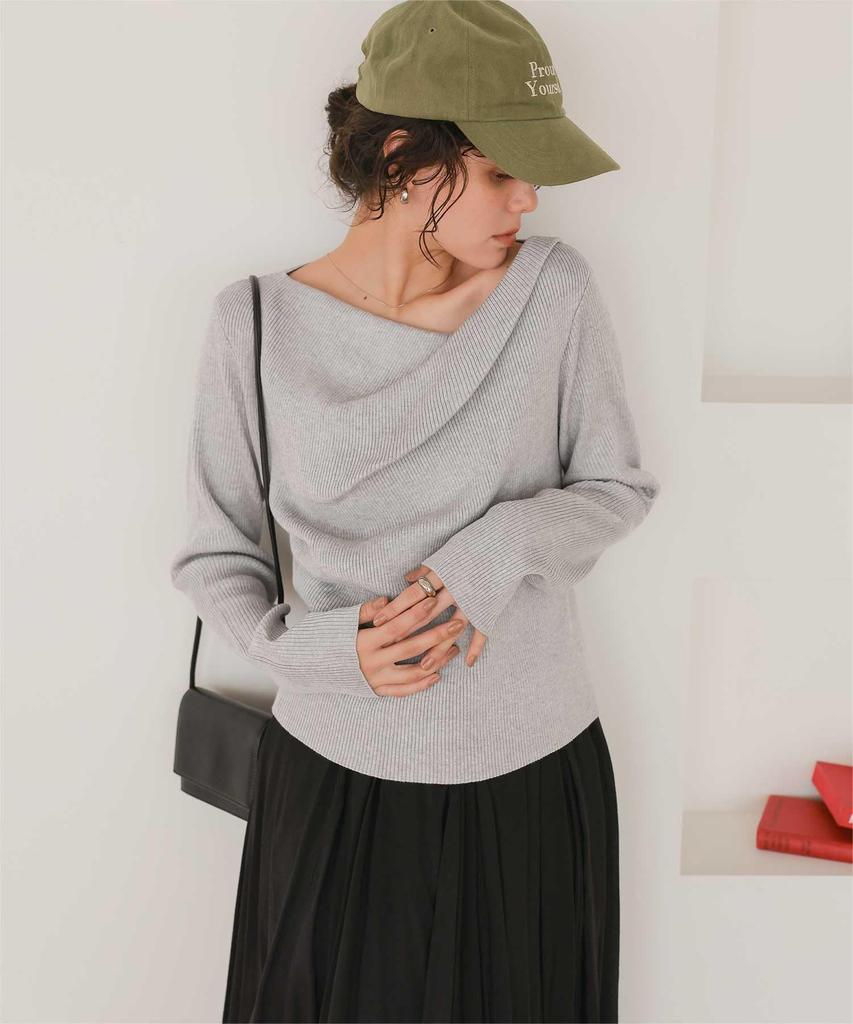 Titibait Rib Knit Light Size S Off-the-Shoulder Top, Women's, Gray, (AGXT0409)