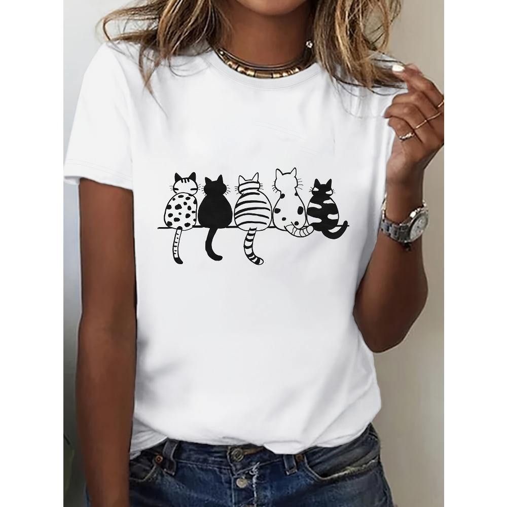

Cute Cats Women S Comfortable Crew Neck Perfect for Relaxed Spring Summer Outfits Harajuku Short Sleeve Clothes S