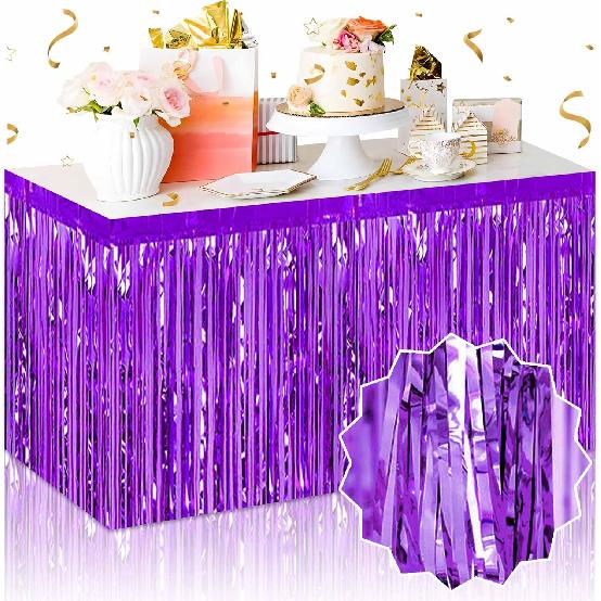 3 Pack 29 x108 Inch Blue Foil Fringe Table Skirts Metallic Banner for Tel Streamer Garland Backdrop for Parade Floats Mother's Day, Graduate,