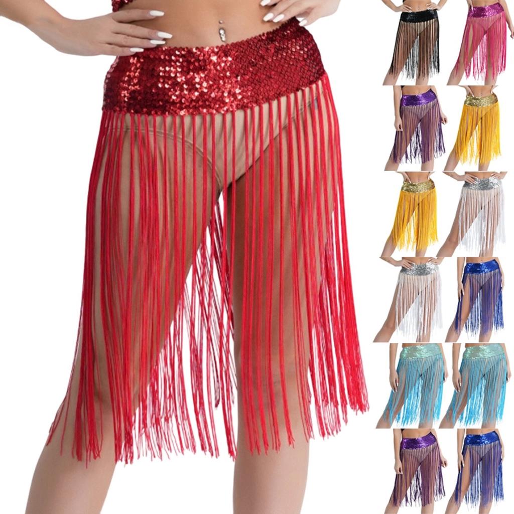 Women's Belly Dance Waist Chain Elastic Tassel Belt Waist Belt Dance Performance Hip Scarf
