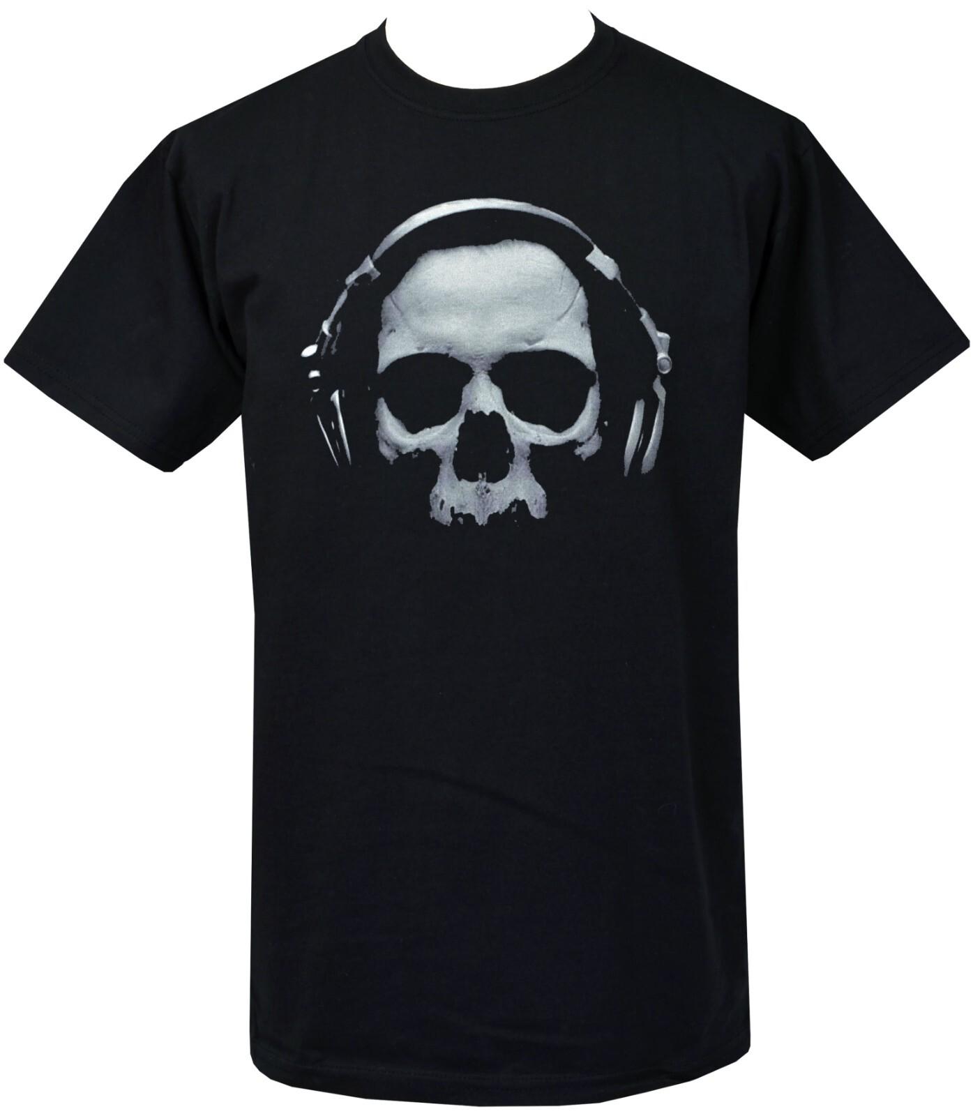 Mens Gothic T-Shirt Rave Skull Headphones Skeleton XXL