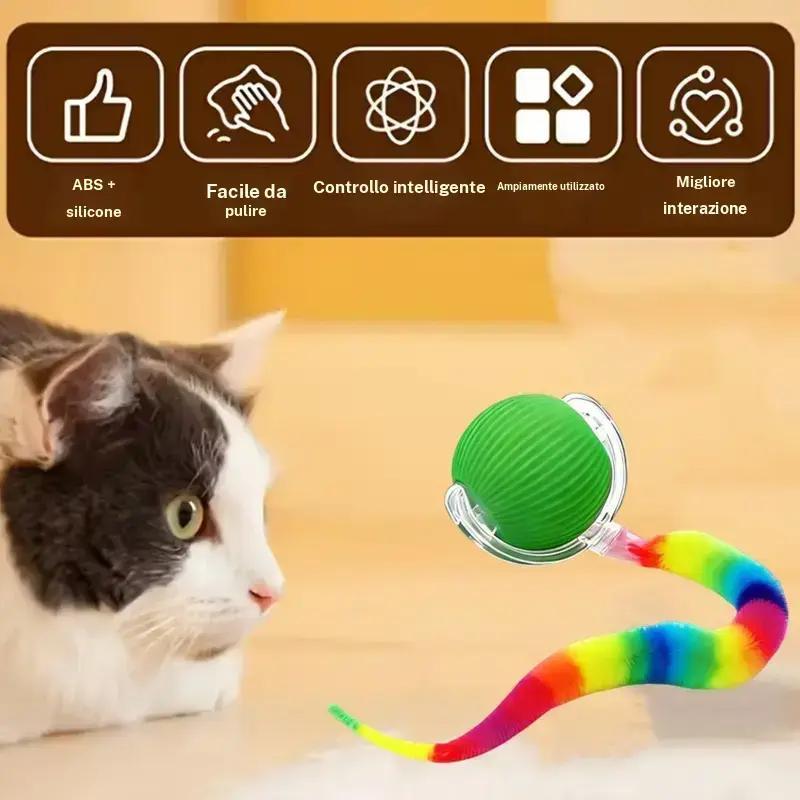 Smart Electric Cat Rolling Ball Toy with Colorful Plush Tail, Automatic Obstacle Avoidance Interactive Pet Toy for Cats and Dogs