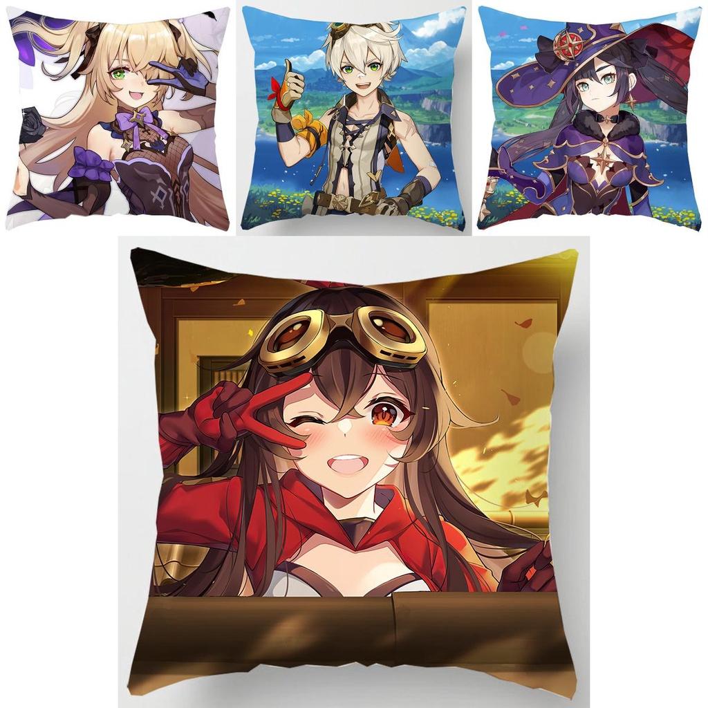 Genshin Impact Soft Polyester Peachskin Cushion Cover For Cozy Back Support