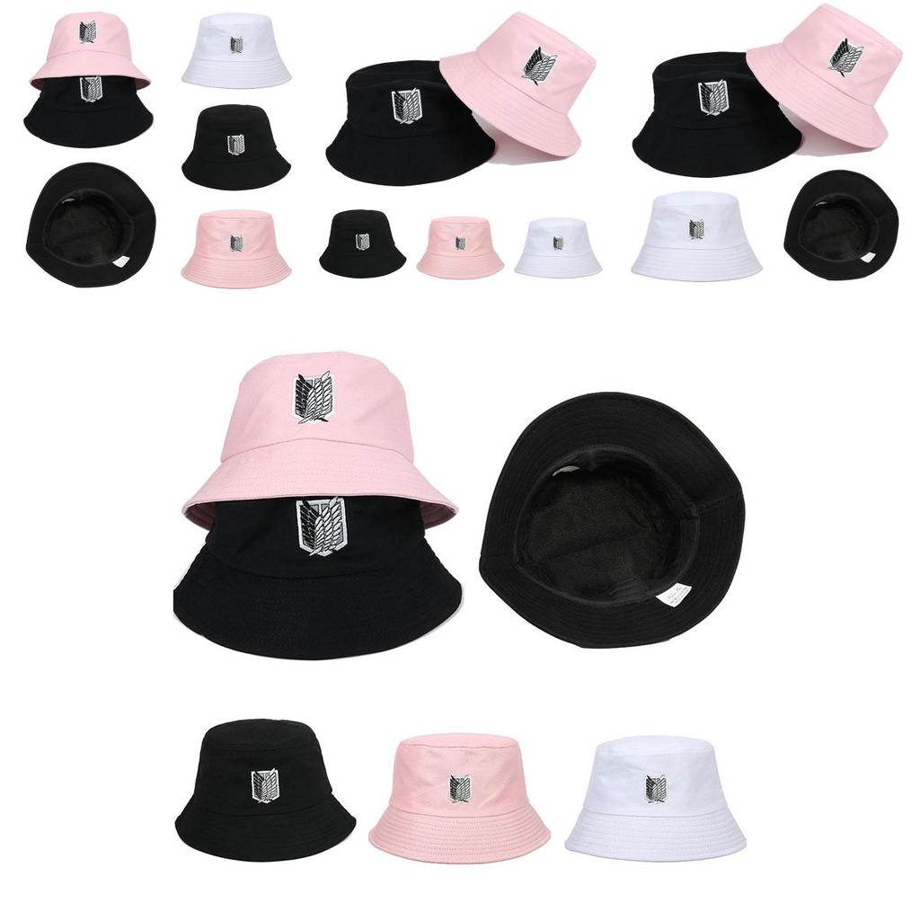 Stylish Attack On Titan Flat Top Basin Hat For Beach And Outdoor Activities, Sun-proof Wide Brim Bucket Hat