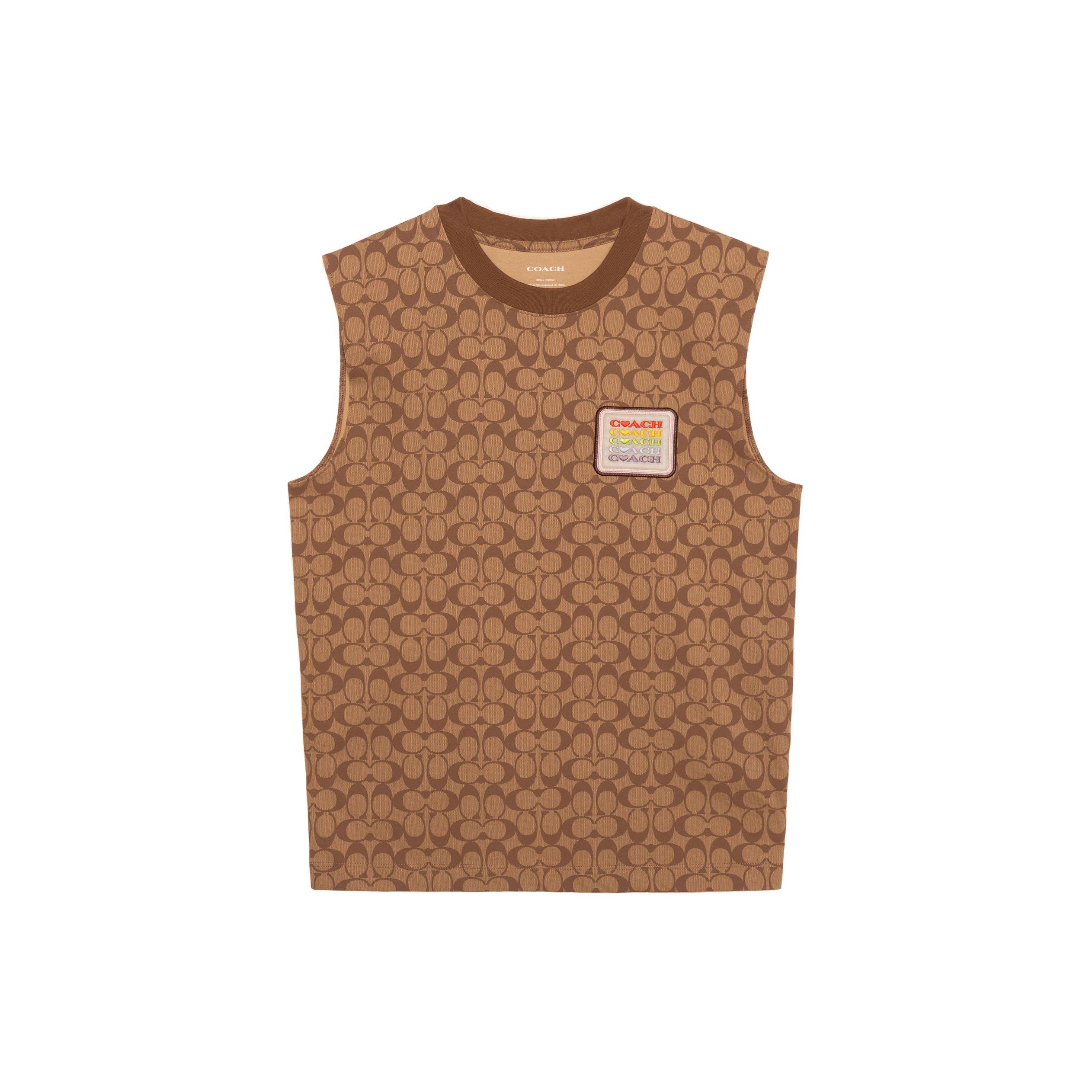 Coach Ss23 Logo All Over Print Round Neck Vest Men tops Brown CI676-RYU M