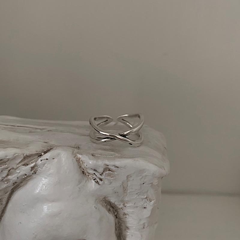 Beixi S925 Sterling Silver Crossed Lines Open Ring - Trendy Stackable Index Finger Ring for Women
