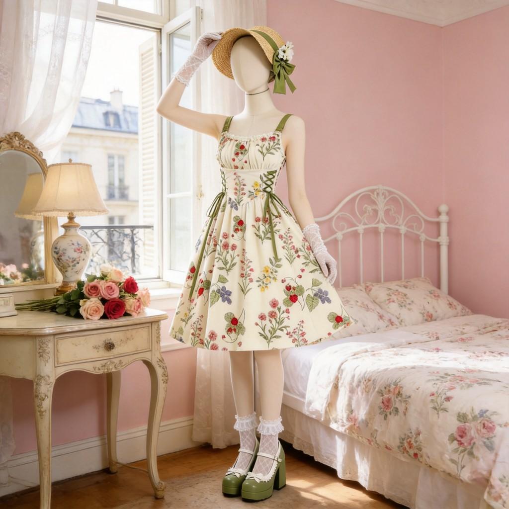 1950s Audrey Hepburn Style French Dress With Floral Print For Casual Daily Wear
