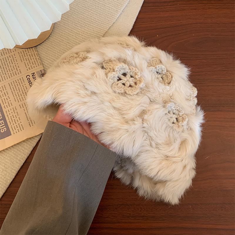 

Плюшевая шапка из кроличьего меха, женская осенне-зимняя вязаная шапка крючком, утолщенная теплая шапка для лица, маленькая шерстяная шапка, шапка-балаклава, тренд